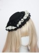 Handmade Classic Lolita British Style Vintage Bowknot Multi Layer Lace Pleated Ruffle Round Flat Bonnet Hat