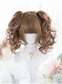 Lilith Series Kawaii Sweet Lolita Japanese Honey Pudding Brown Curly Twin Ponytail Wig