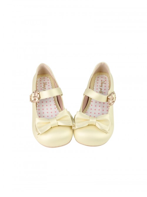 Hugging Bear Series Kawaii Sweet Lolita Satin PU Round Toe Cute Low Heel Mary Jane Princess Shoes