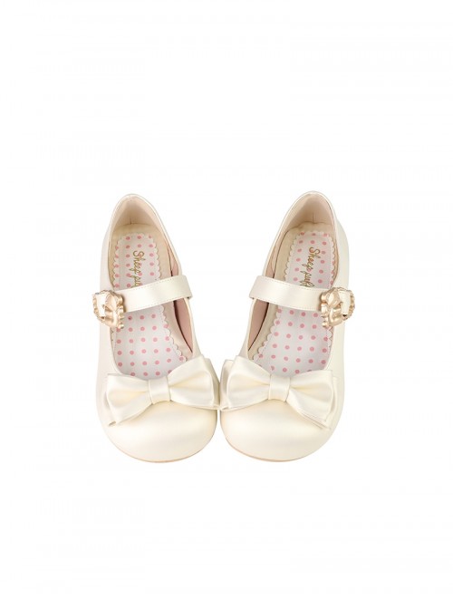 Hugging Bear Series Kawaii Sweet Lolita Satin PU Round Toe Cute Low Heel Mary Jane Princess Shoes