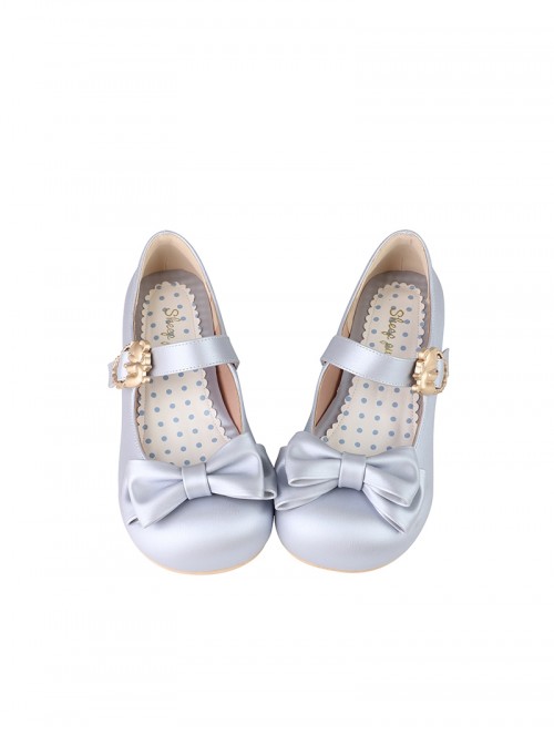 Hugging Bear Series Kawaii Sweet Lolita Satin PU Round Toe Cute Low Heel Mary Jane Princess Shoes