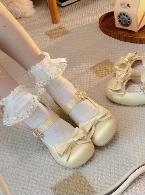 Hugging Bear Series Kawaii Sweet Lolita Satin PU Round Toe Cute Low Heel Mary Jane Princess Shoes