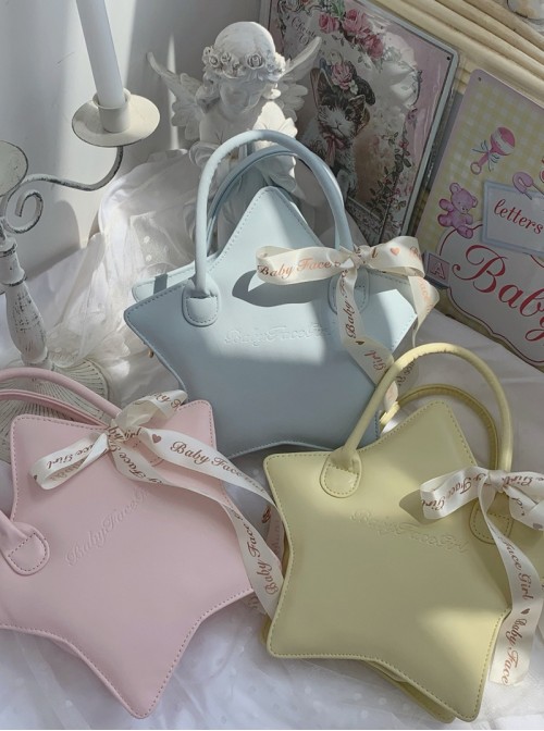 Original Kawaii Exquisite Little Star Shape Sweet Lolita Satin Ribbon PU Single Shoulder Crossbody Bag