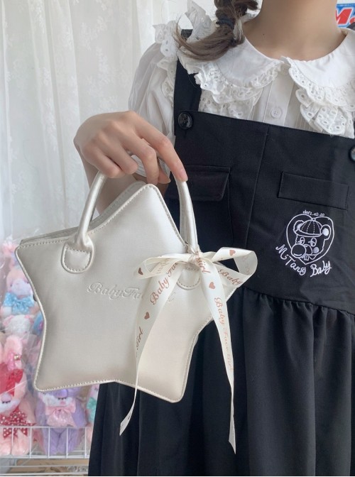 Original Kawaii Exquisite Little Star Shape Sweet Lolita Satin Ribbon PU Single Shoulder Crossbody Bag