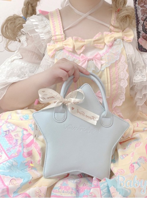 Original Kawaii Exquisite Little Star Shape Sweet Lolita Satin Ribbon PU Single Shoulder Crossbody Bag