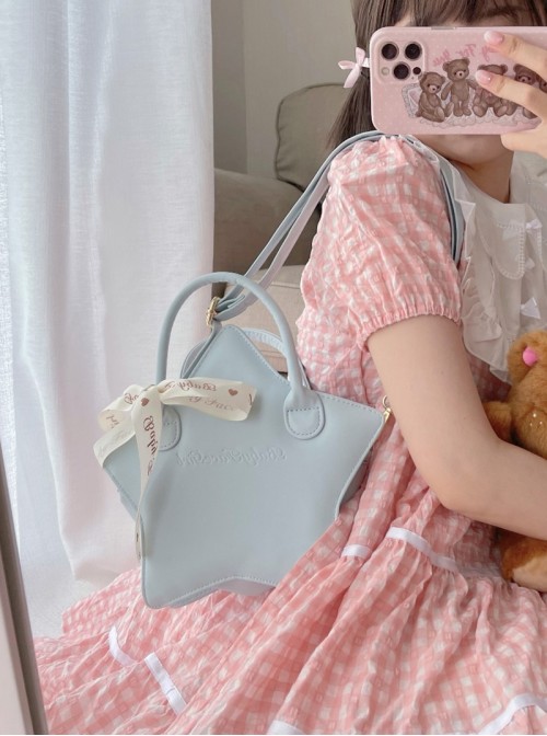 Original Kawaii Exquisite Little Star Shape Sweet Lolita Satin Ribbon PU Single Shoulder Crossbody Bag