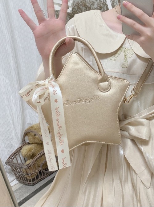 Original Kawaii Exquisite Little Star Shape Sweet Lolita Satin Ribbon PU Single Shoulder Crossbody Bag