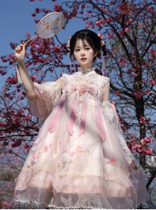 Butterfly Whisper Series Dreamy Sweet Lolita Chinese Style Bowknot Lace Straps Square Neck Sleeveless Dress