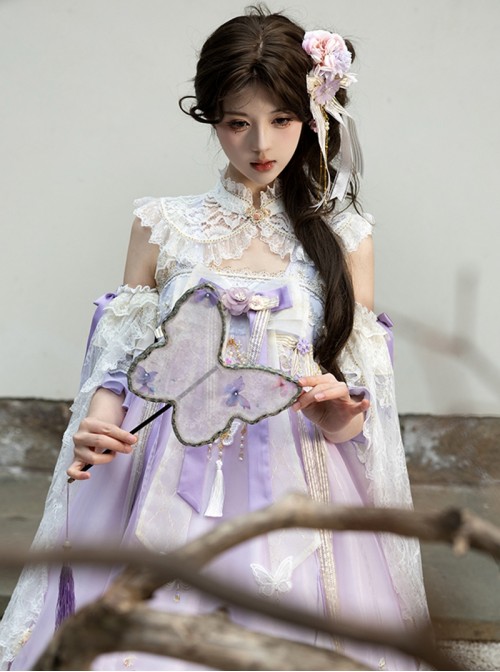 Butterfly Whisper Series Dreamy Sweet Lolita Chinese Style Delicate Lace Ruffle Doll Collar