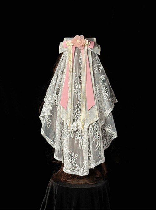 Butterfly Whisper Series Sweet Lolita Chinese Style Bowknot Classic Lace Dreamy Ethereal Veil Headdress