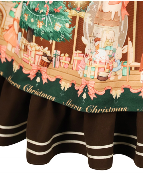 Christmas Story Series OP Christmas Printing Sweet Lolita Winter Brown Long Sleeve Dress