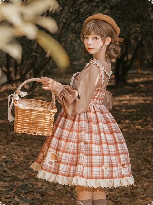 Mushroom Lolita Sweet JSK Series Style Shirt Pastoral Raccoon Dress Retro Brown Set Sling