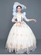 Blue Puff Sleeve Light Champagne Hem Lace Embroidery Classical Court Party Lolita Prom Dress