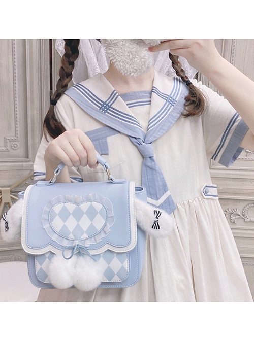 Cute Plush Bunny Ears Heart Shape Design Blue Sweet Lolita Square Backpack