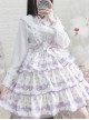 Classic Lolita SK White Polka Dot Design Three-Layer Pleated Hem Bow Knots Print Strap Skirt