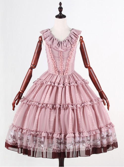 Classical Puppets Royal Carousel Super Special Design Smoke Pink Chiffon Lolita Jumper Skirt
