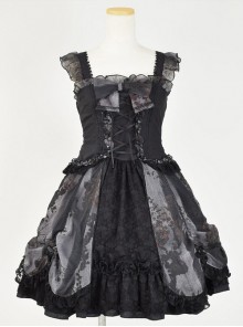 Black Chiffon Lace-up Gothic Lolita Sling Dress