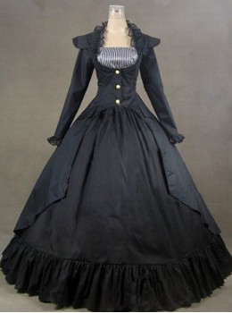 Black Palace Style Retro Long Sleeve Gothic Lolita Prom Dress