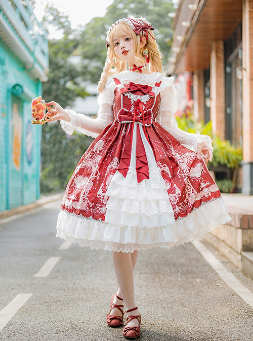 Full-blown Flowers Series Bowknot Chiffon Sweet Lolita Sling Dress