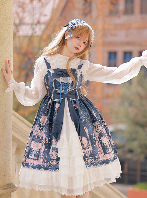 Full-blown Flowers Series Bowknot Chiffon Sweet Lolita Sling Dress