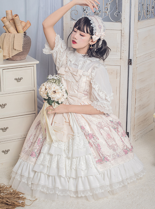 Full-blown Flowers Series Bowknot Chiffon Sweet Lolita Sling Dress