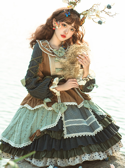 Xiu Man In April Series Retro Pastoral Style Classic Lolita Long Sleeve Dress