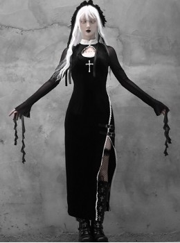 Gothic Embroidery Sexy Long Style Velvet Slim Dress