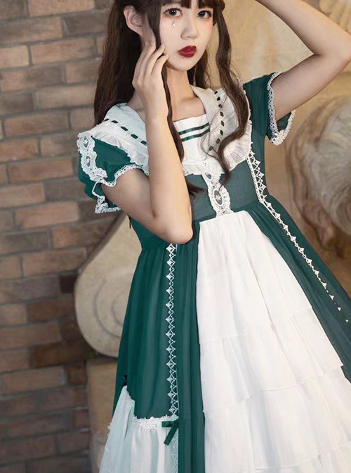 The Forest Of Classic Morning Series Lolita Sleeve Dress OP Mist Short