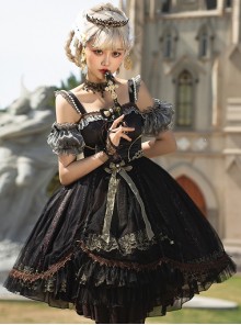 Gothic Long Sleeves Black Cotton Lolita Dress
