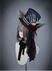 Moon Wolf Series Rose Black Gothic Lolita Bowler Hat