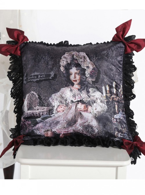 The Bride Doll Series Lace Bowknot Black Tea Lolita Cushion Cover