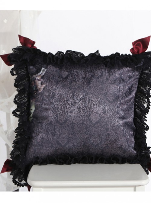 The Bride Doll Series Lace Bowknot Black Tea Lolita Cushion Cover