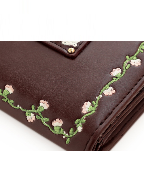 Cute Brown Flower Vine Embroidery Lolita Wallet