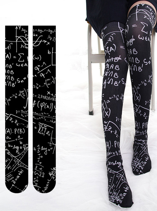 Mathematical Formula Series Printing Gothic Lolita Black Stockings
