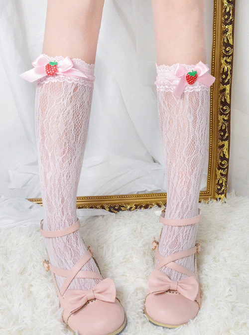 Strawberry Long Socks, High Stockings Lolita, Cute Kawaii Tights