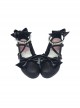 Pearl Strand Black Matte Bowknot Lolita High Heel Shoes