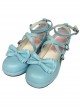 Bowknot Circular Buckle Lake Blue Matte Lolita Low Heel Shoes