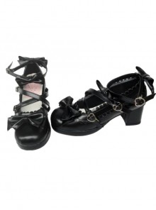 Black Matte Bowknot Lolita High Heel Shoes