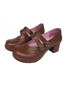 Concise College Style Light Coffee Color Lolita High Heel Shoes