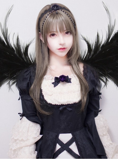 Long Straight Hair Harajuku Style Granny Grey Inner Buckle Lolita Wig