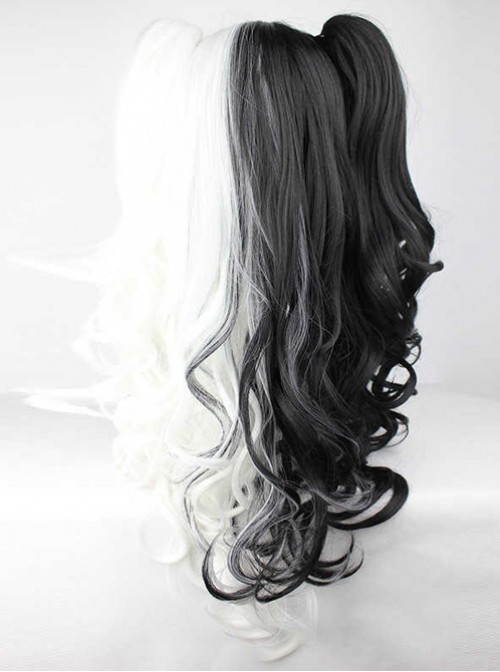 Half Black Half White Harajuku Style Long Curly Hair Cosplay