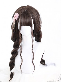 Air bangs Dark Tea Water Ripple Long Curly Hair Classic Lolita Wigs