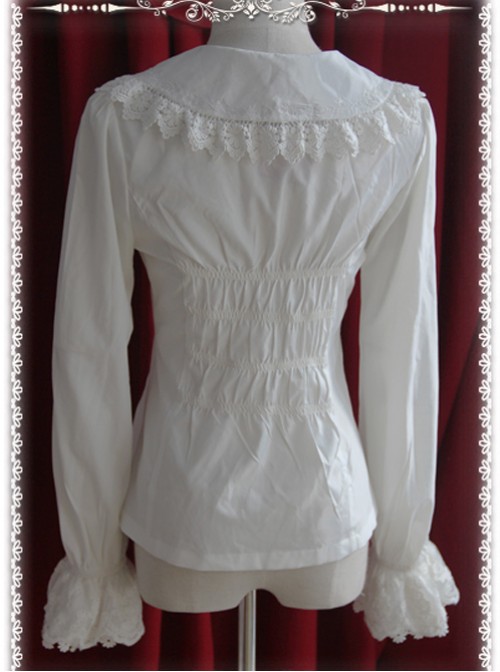 Thickened Chiffon Creamy-white Lace Long Sleeve Lolita Shirt