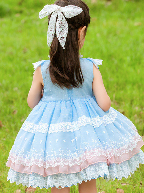 White Lace Pink Bowknot Light Blue Kids Sweet Lolita Sleeveless Dress