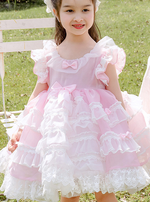 Girl's Lolita Princess Dress Long Sleeve Cake Dress Pink Princess