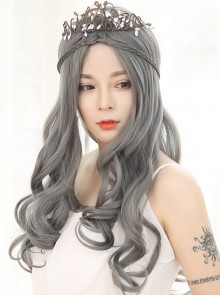 Lolita Wig Female Granny Grey Long Curly Hair Big Wave Set