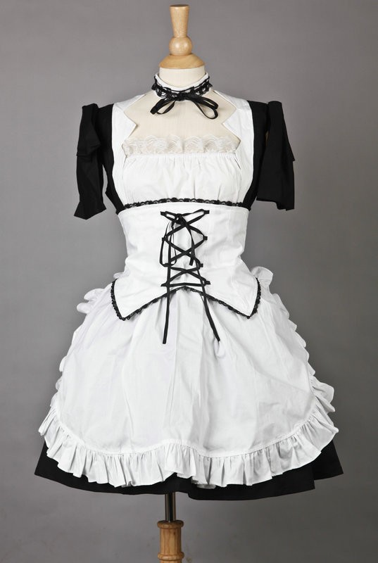 Short Sleeves Lovely Lace Cotton Cosplay Maid Costume