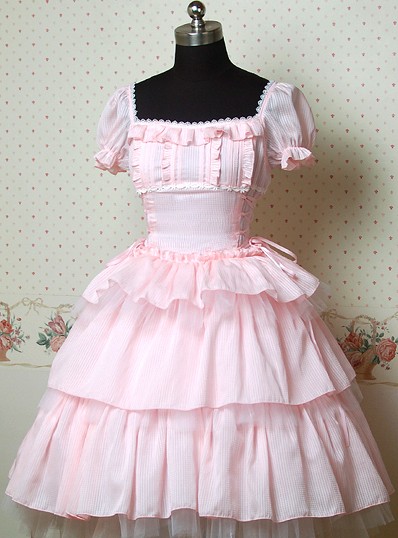 Pink Puff Sleeves Bow Cake Lolita Dress