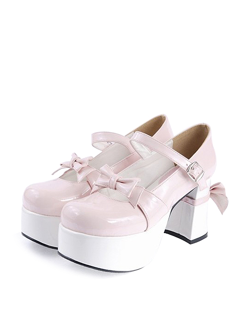 White Pink Bows Lolita Shoes $42.99-Lolita Girls Shoes