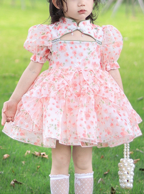 Toddler Girl Floral Print Bowknot Design Hollow out Strap Dress